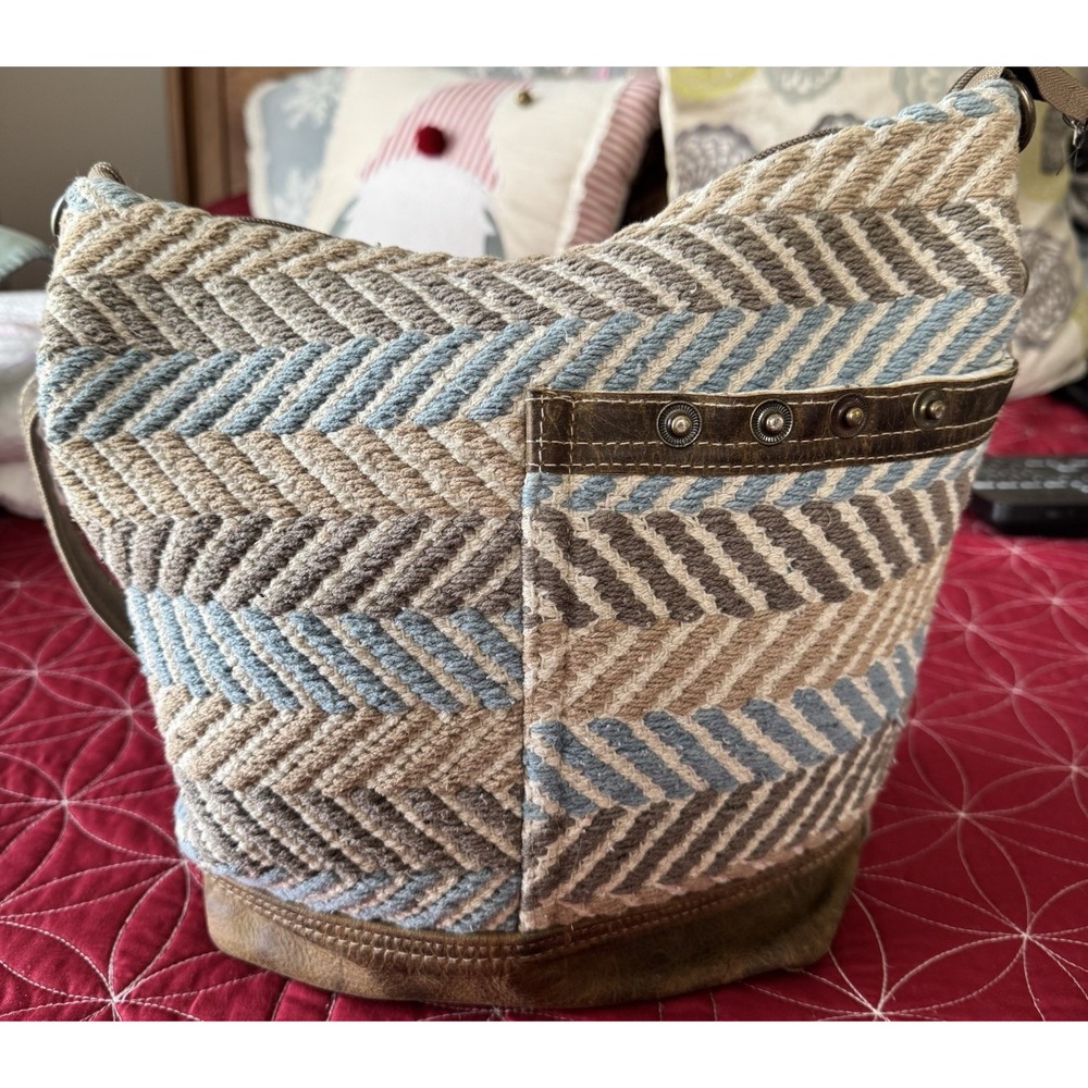Myra Bag Handmade Tic Tac Toe Tote Bag Upcycled Canvas & Leather